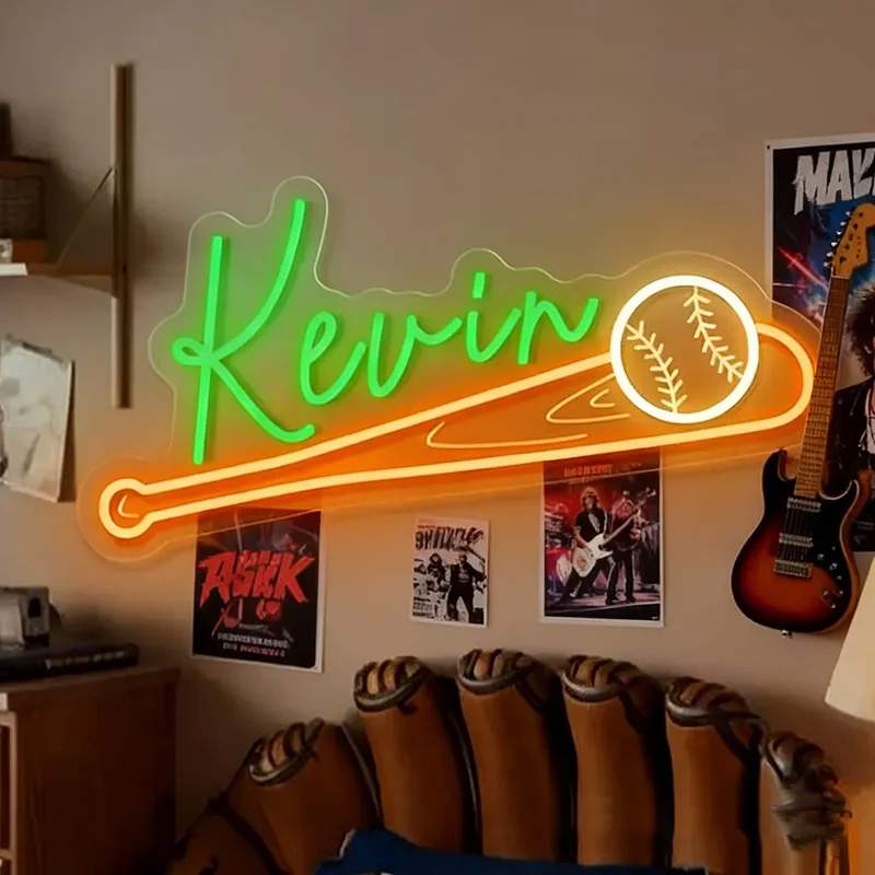 Personalized Baseball Neon Sign with Custom Name and Bat Design for Baseball Enthusiasts and Game Rooms