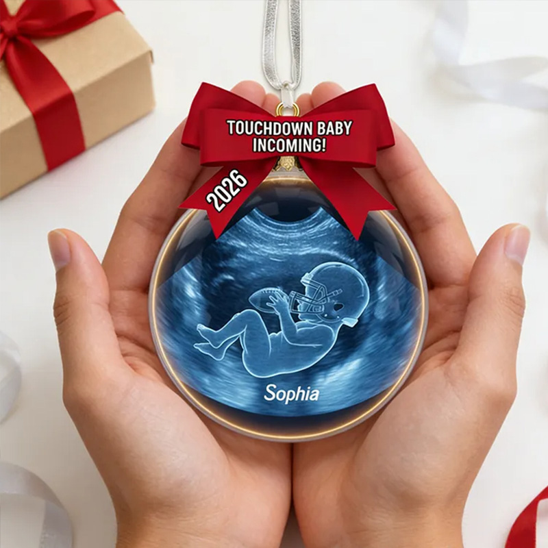 Personalized Baby Football Ultrasound Acrylic Car Ornament with Custom Name and Year for New Parents