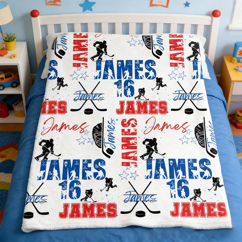 Personalized Hockey Blanket with Custom Name, Number, and Font Colors