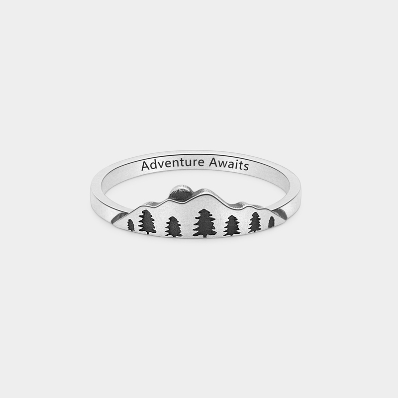 Personalized Vintage Mountain Sunset Ring Sterling Silver Custom Engravable Inner Band Gift for Nature Lovers
