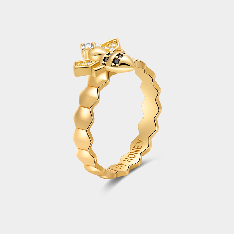 Personalized Bee Ring Cute My Honey Engravable Name for Sweet Couples and Cute Style Admirers