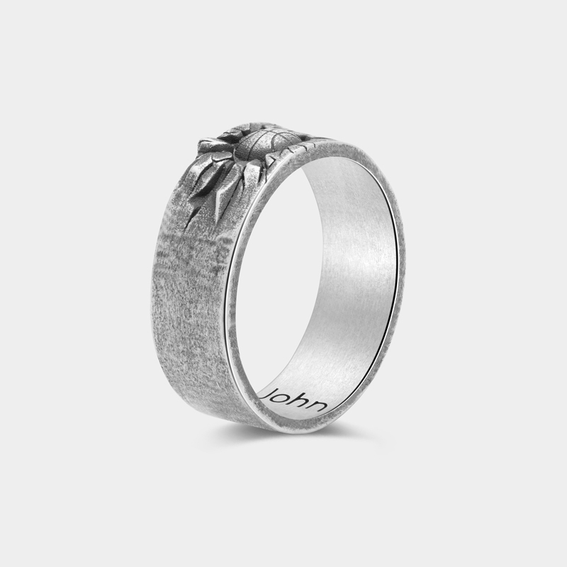 Personalized Basketball Ring Vintage Distressed Silver Engravable Name for Basketball Enthusiasts and Sports Fans