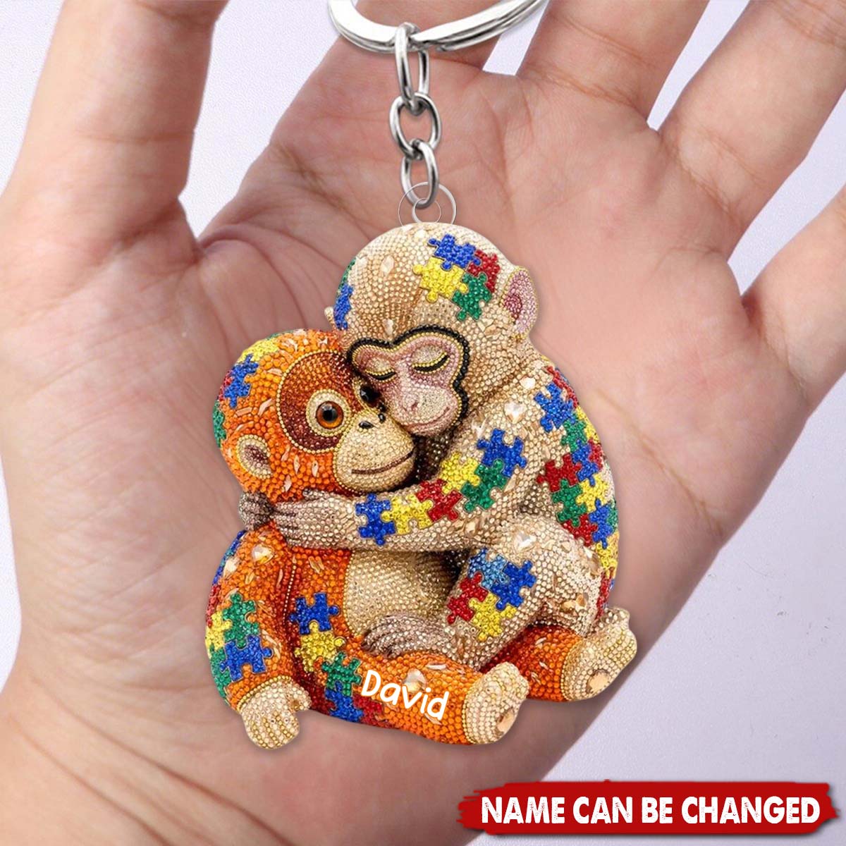 Personalized Autism Monkey Punch Keychain Custom Gift For Autism Mom Encouragement Gifts