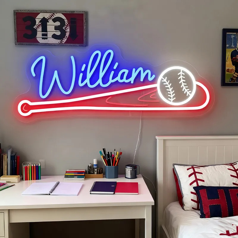Personalized Baseball Neon Sign with Custom Name and Bat Design for Baseball Enthusiasts and Game Rooms