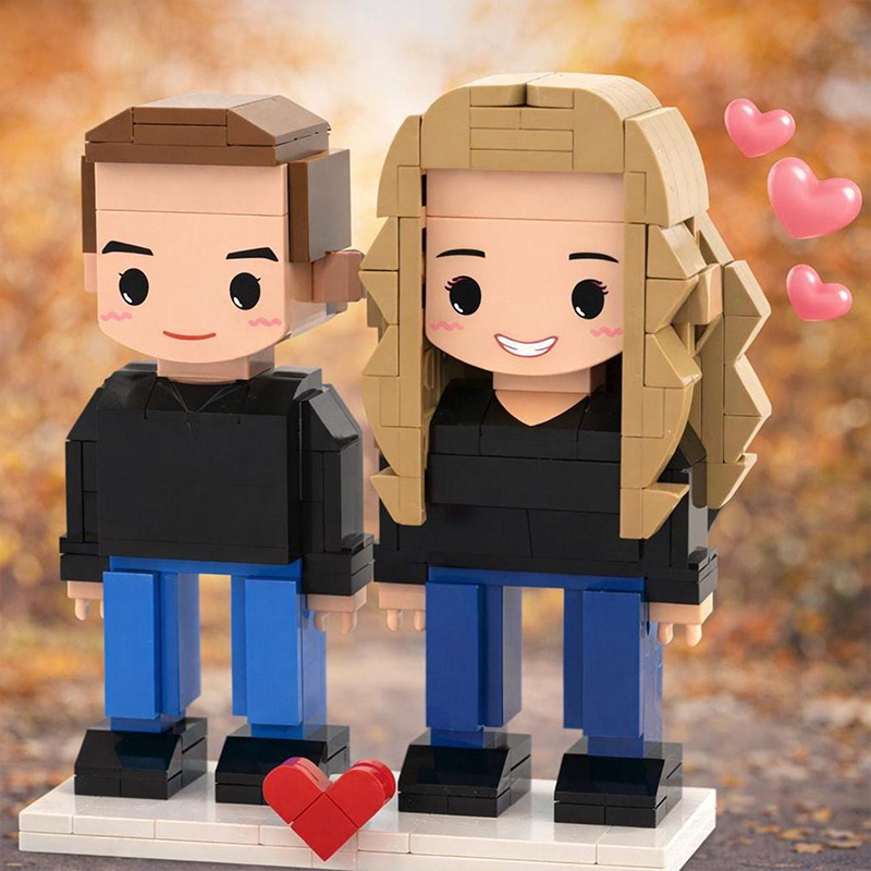 Personalized Brick Figure with Photo Custom Building Block Gift for Couple 2 Person Brick Figures with Easel Frame Personalized Building Block Brick Me Figure Photo Puzzle Toy Keepsake for Couples Friends
