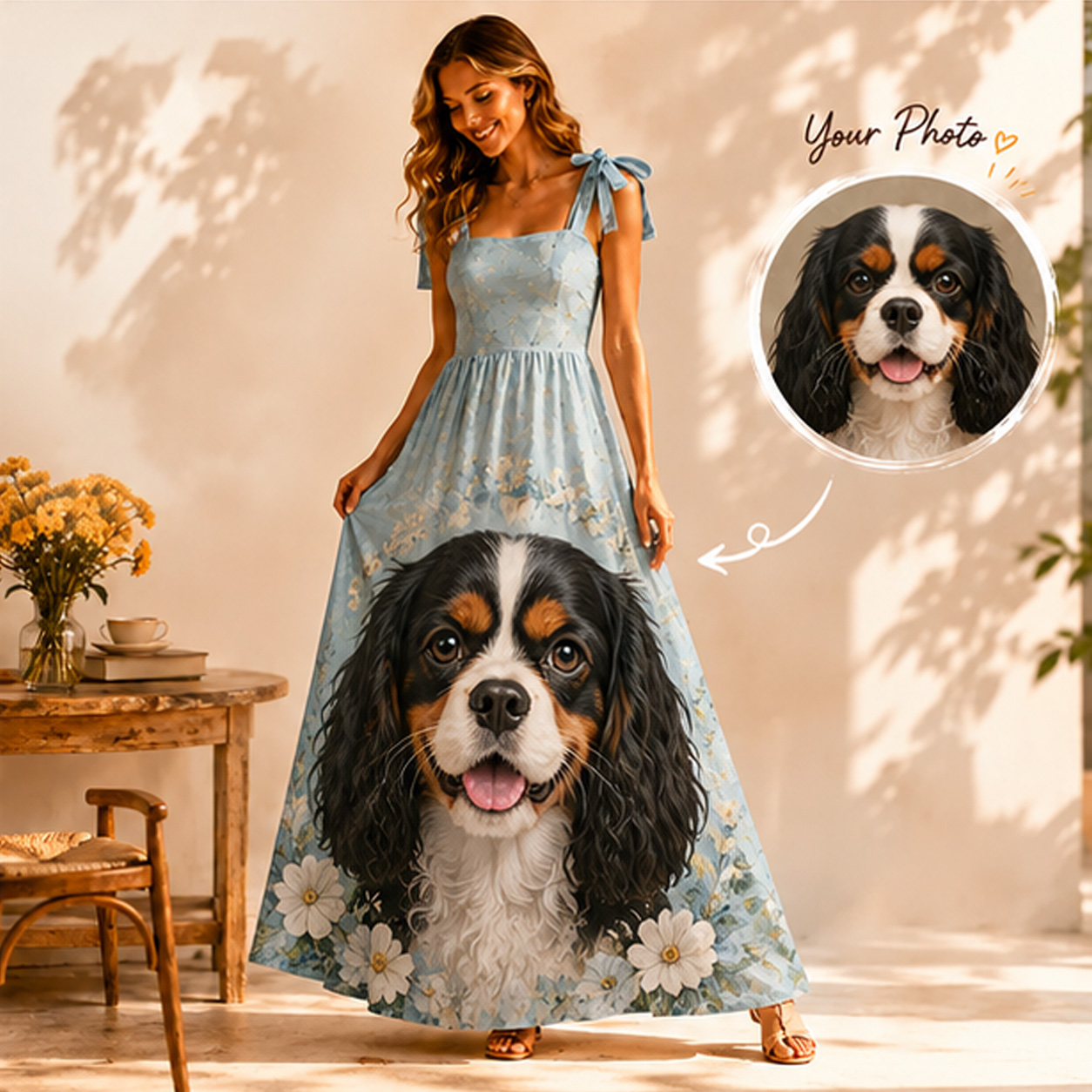 Personalized Oil Painting Pet Photo Maxi Dress Custom Image Gift for Pet Lover