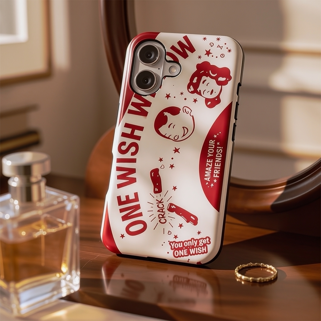 Vintage  One Wish Willow Red & White Phone Case for Movie Lovers and Late‑Night Film Fans