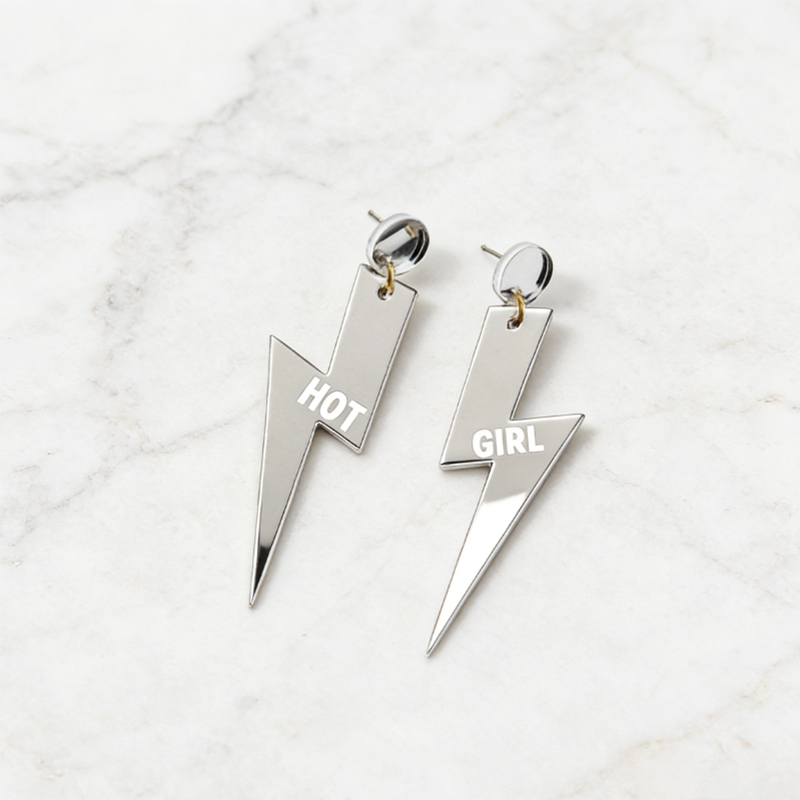 Personalized Multi-Color Lightning Bolt Earrings Edgy Statement Gift for Fashion Girls