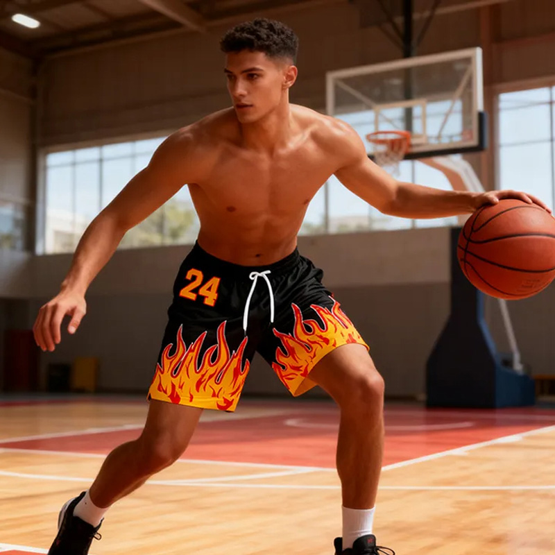 Personalized Sports Shorts with Dynamic Flame Pattern for Sports lovers
