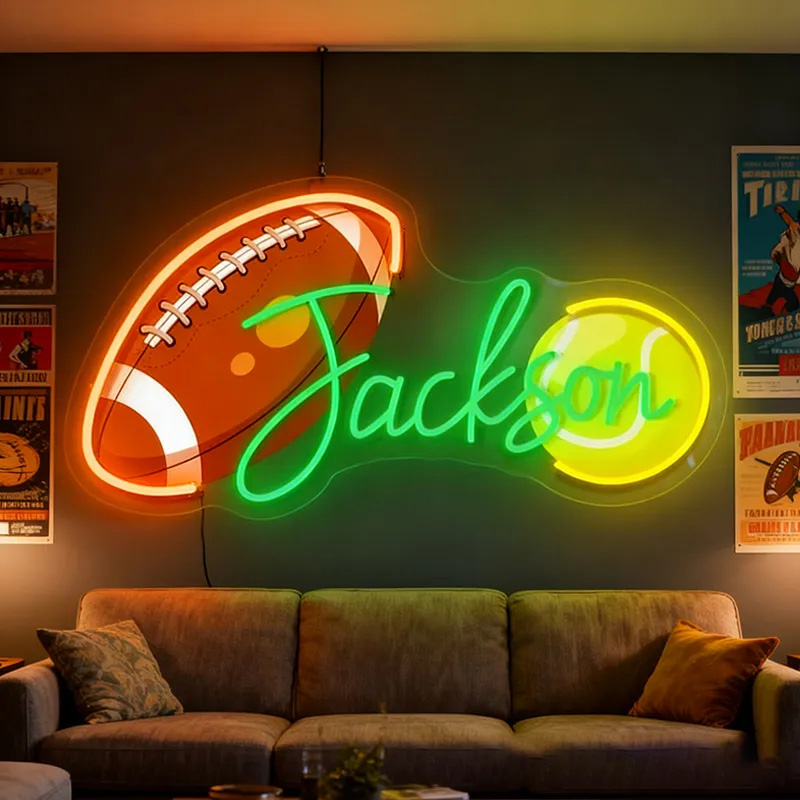 Personalized Football and Baseball Neon Sign with Custom Name for Sports Fans 