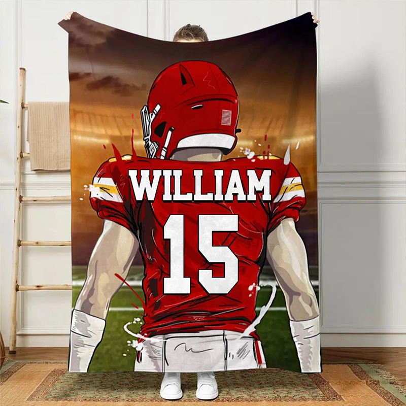Personalized Football Player Blanket Custom Name & Number for Fans