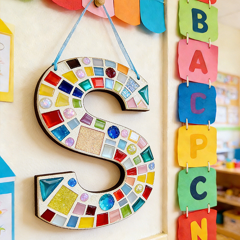 Personized Mosaic Letter Craft kit  Hanging Letters Any Initial Wood Big Letter Modern Nursery Bedroom Baby Boy Girl Decor Room Block Letter Gift For Kid