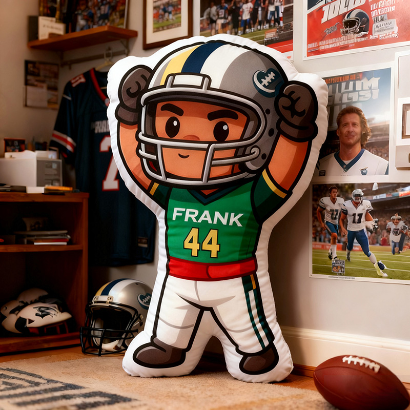 Personalized Football Hero Pillow with Custom Name and Number Design