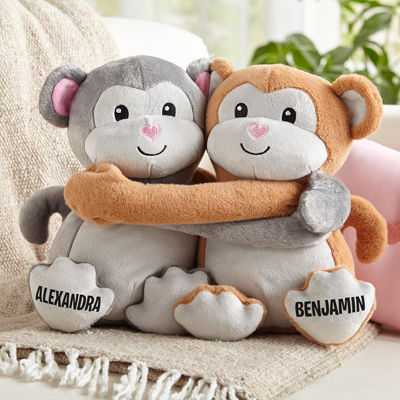 Personalized Hugs and Kisses Monkeys Loving Gift Stuffed Animals for Couples Personalized Gift For Two with Name