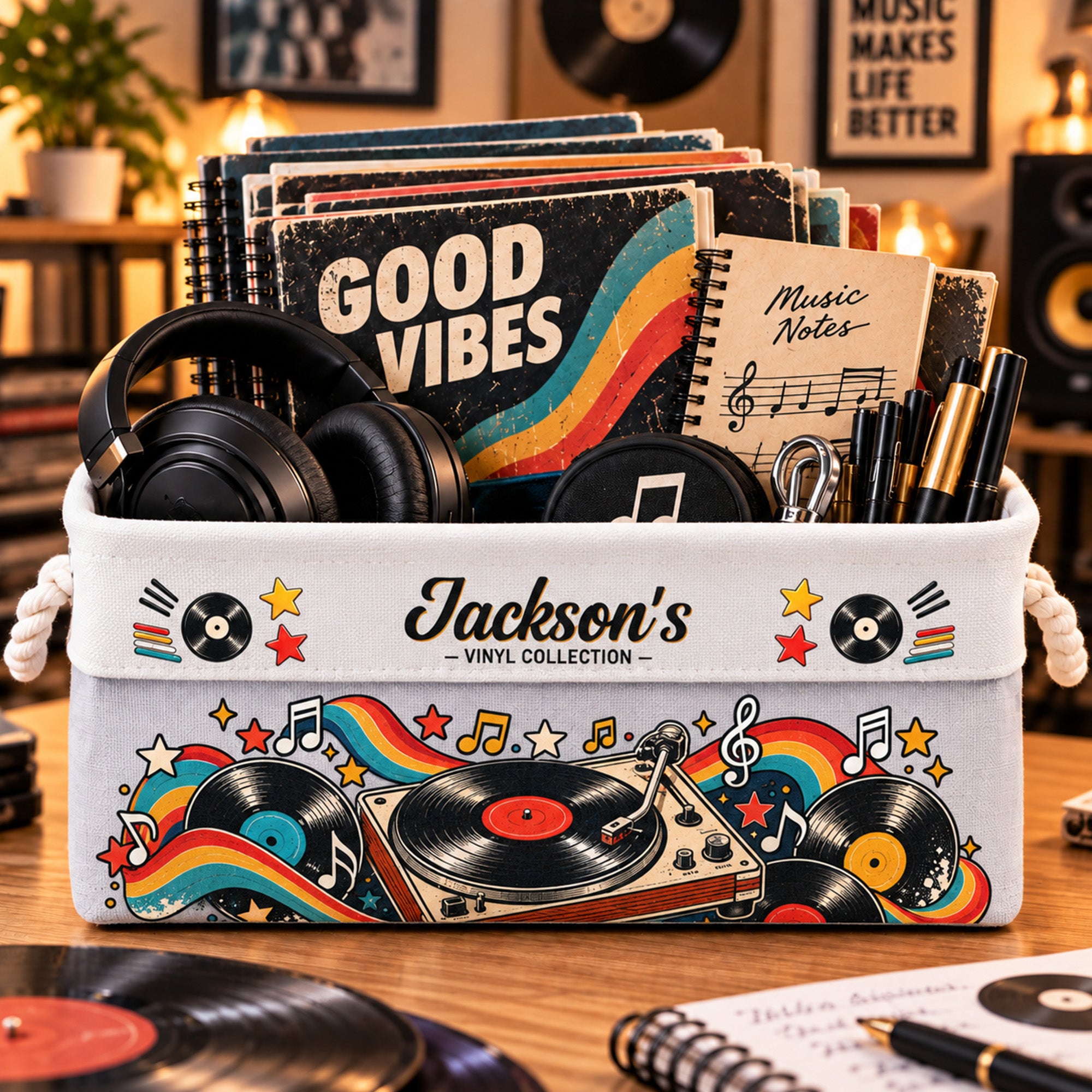 Personalized Vinyl Addict, Record Vintage Music Lovers - Personalized Storage Basket