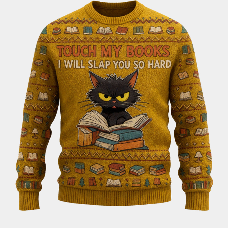 Personalized Fierce Cat Reader Ugly Christmas Sweater Gift for Librarians Book Enthusiasts