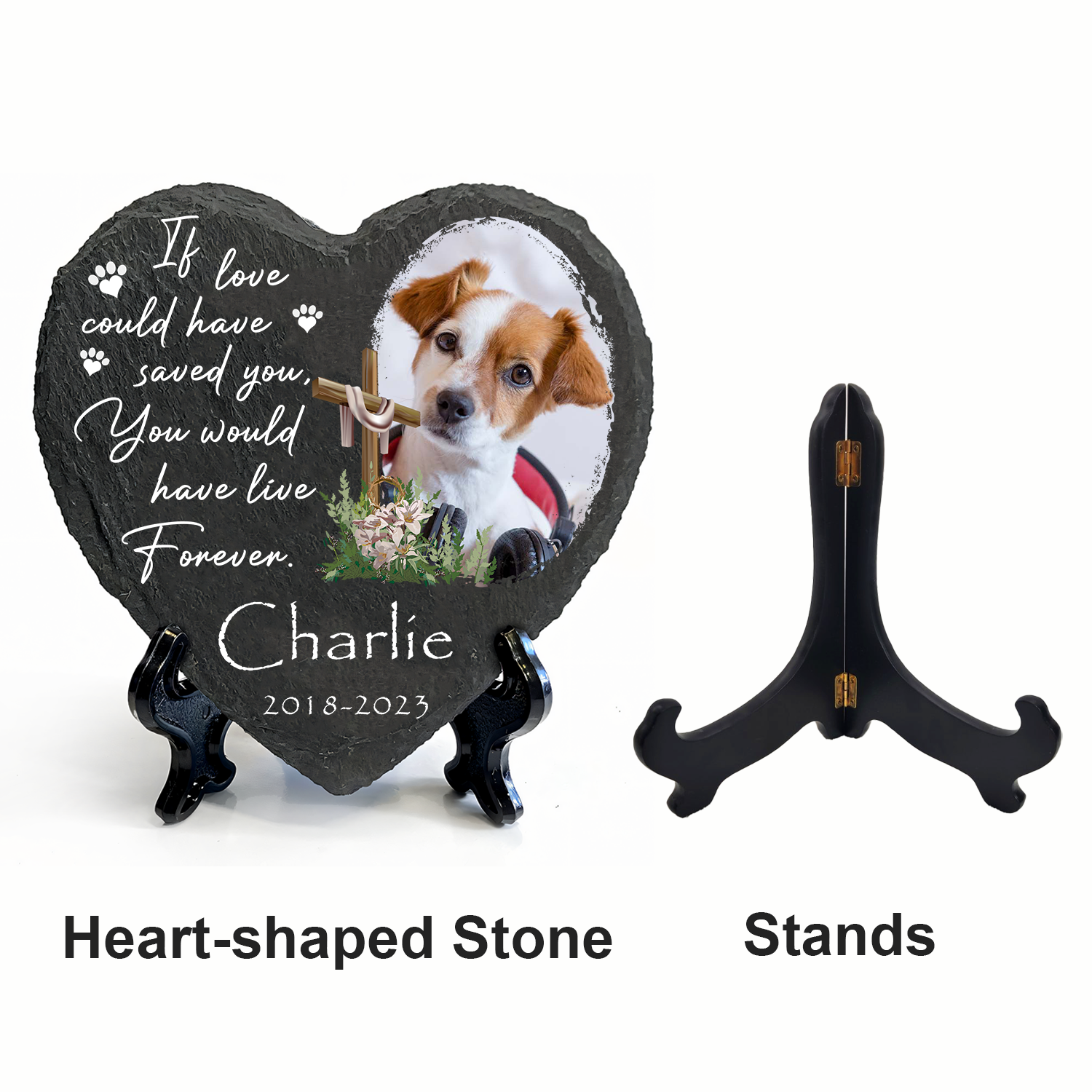 Personalized Dog Photo Christ Corss Flower Custom Dog Memorial Stone, Pet Memorial Gifts - Personalized Custom Memorial Tomstone