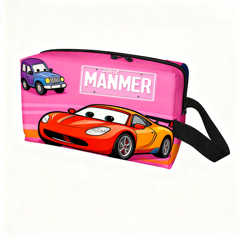 Personalized Cartoon Car Toiletry Bag with Custom Name Gift for Kids Cartoon Collectors