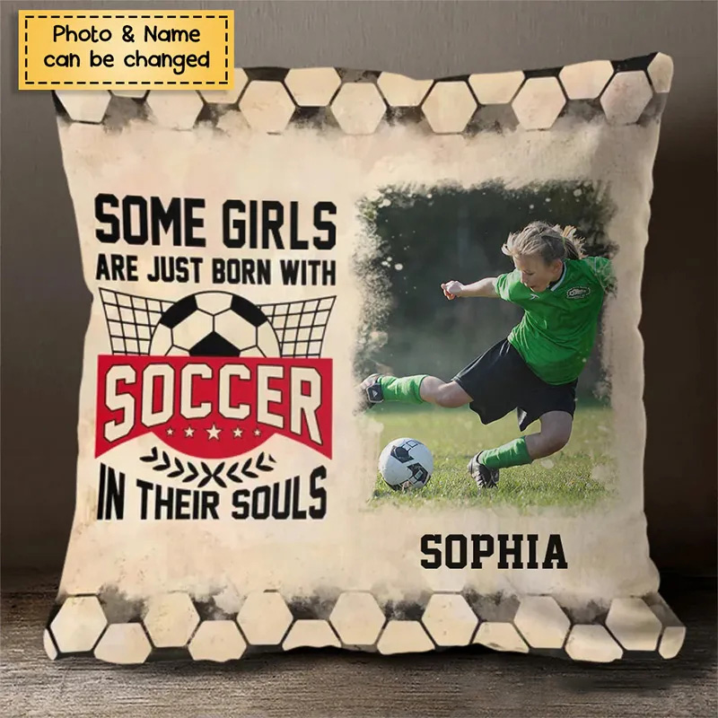 Personalized Soccer Throw Pillow with Custom Photo, Name, and Inspiring Quote