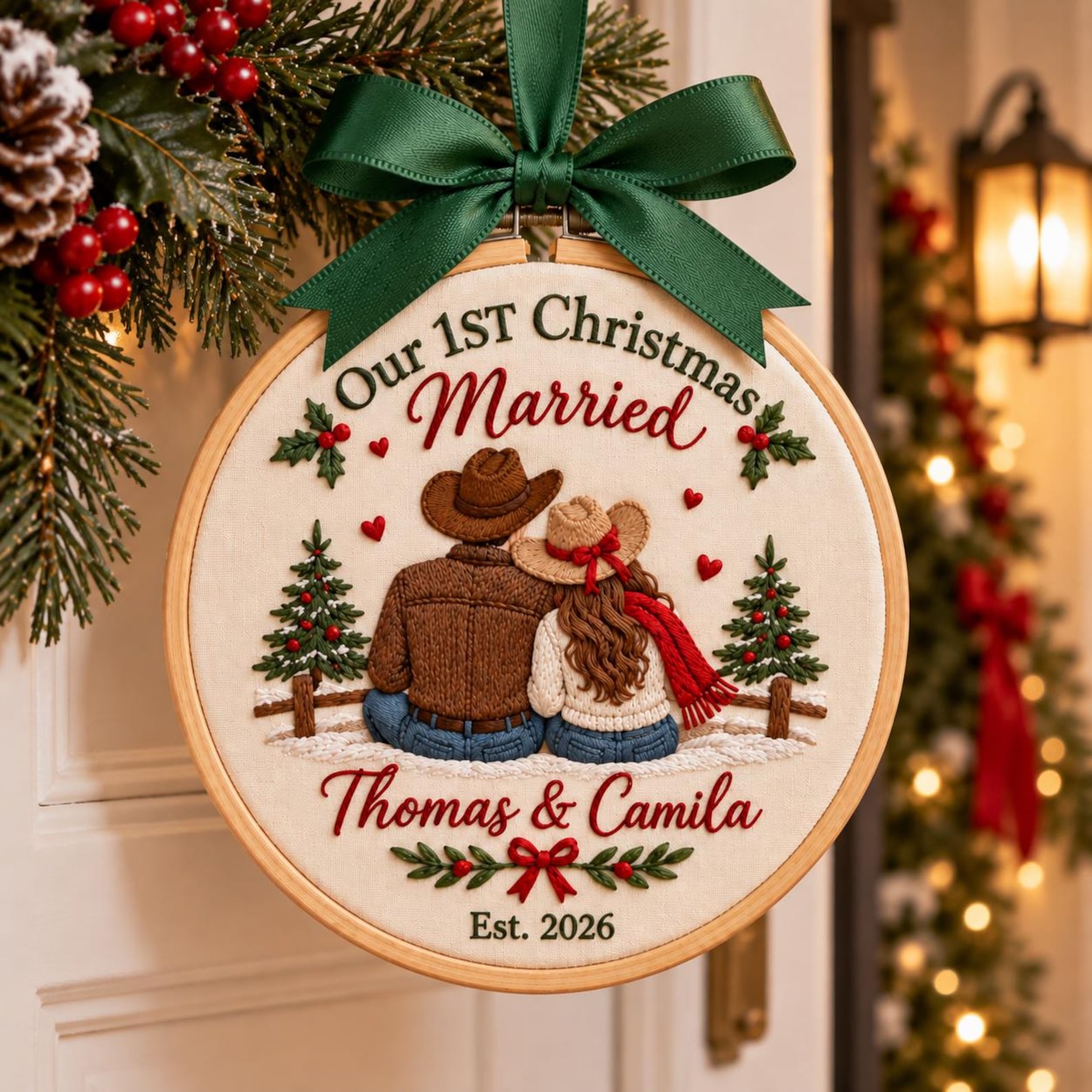 PERSONALIZED EMBROIDERED CHRISTMAS ORNAMENT  Celebrate the people who make the holidays special with a personalized embroidered ornament made just for you. Each piece is carefully embroidered with your chosen name, family details, or personalization, crea