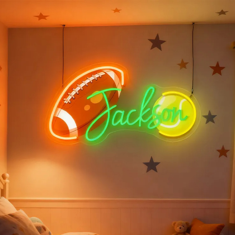 Personalized Football and Baseball Neon Sign with Custom Name for Sports Fans 