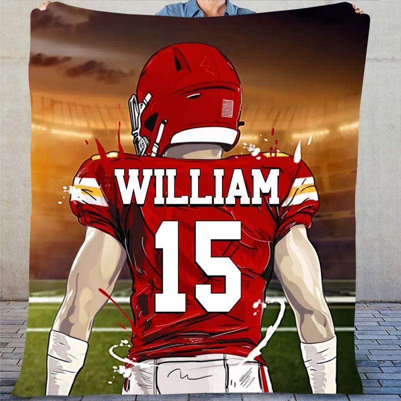 Personalized Football Player Blanket Custom Name & Number for Fans