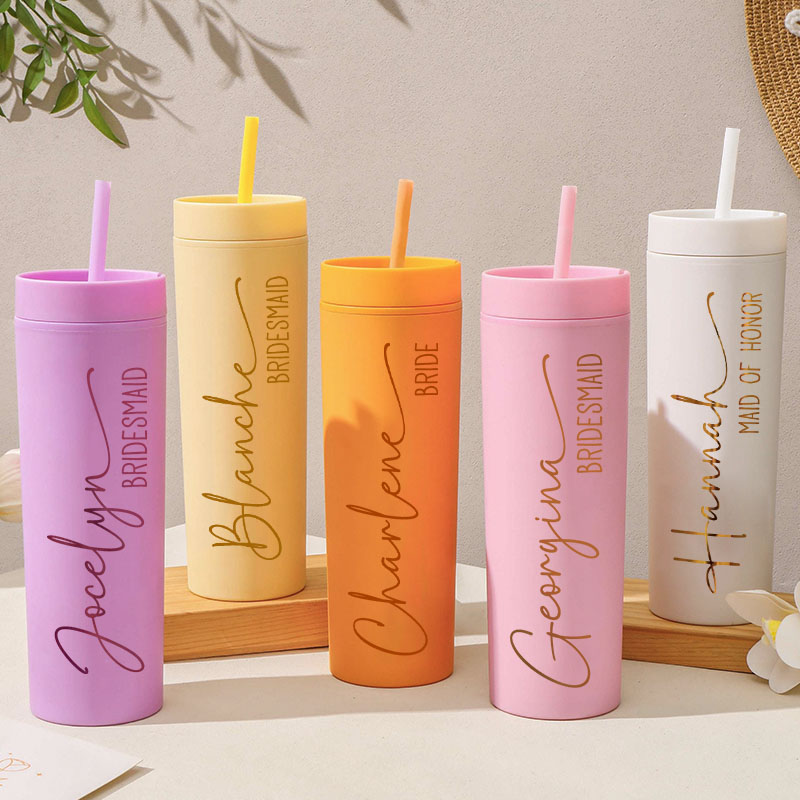 Personalized Refined Bridesmaid 16oz Skinny Tumbler Custom Bride Name and Title Wedding Tumbler Maid of Honor Bachelorette Party Bridal Shower Gift