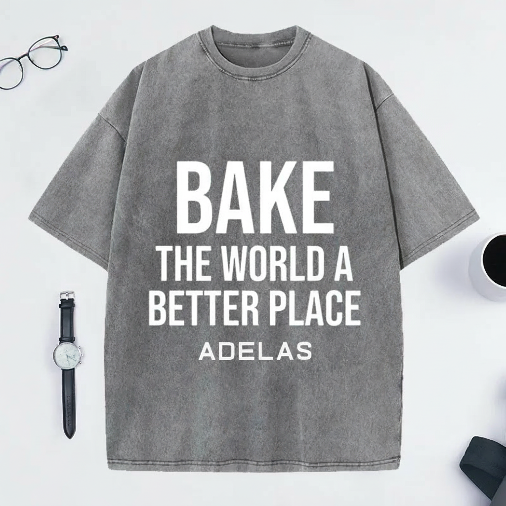 Personalized Bake the World a Better Place Washed T-Shirts Baking Shirt Bakers Shirt Cooking Gifts
