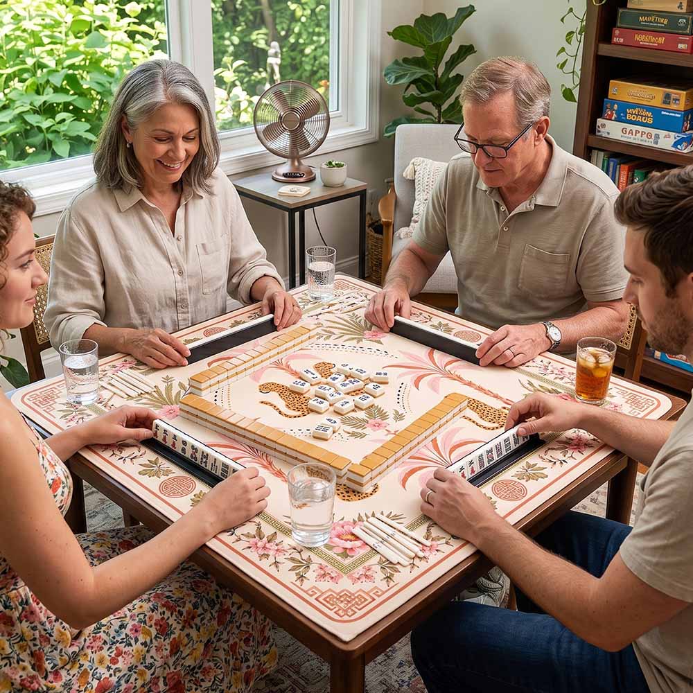 Pink Palm Tree Leopard Mahjong Mat Grandmillennial Safari Game Cover