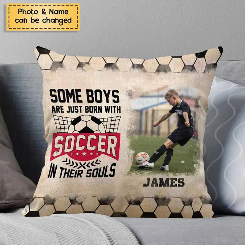 Personalized Soccer Throw Pillow with Custom Photo, Name, and Inspiring Quote