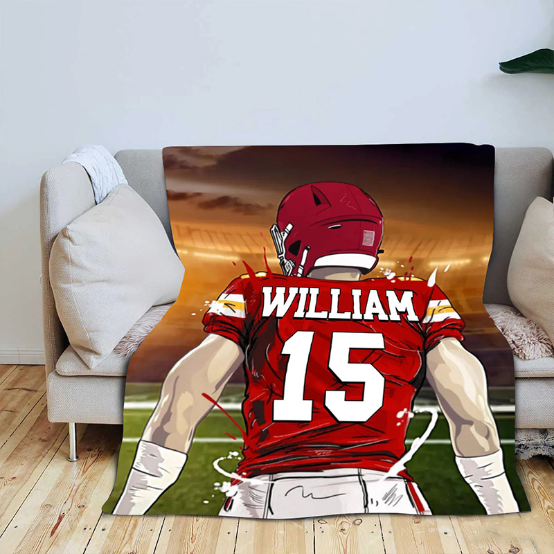 Personalized Football Player Blanket Custom Name & Number for Fans