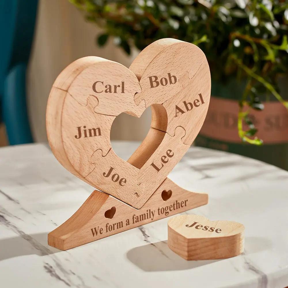 Personalized Wooden Heart Family Unity Puzzle Plaque Custom Engraved Wooden Heart Puzzle Family Name Decor Home Decoration New Home Housewarming Gift
