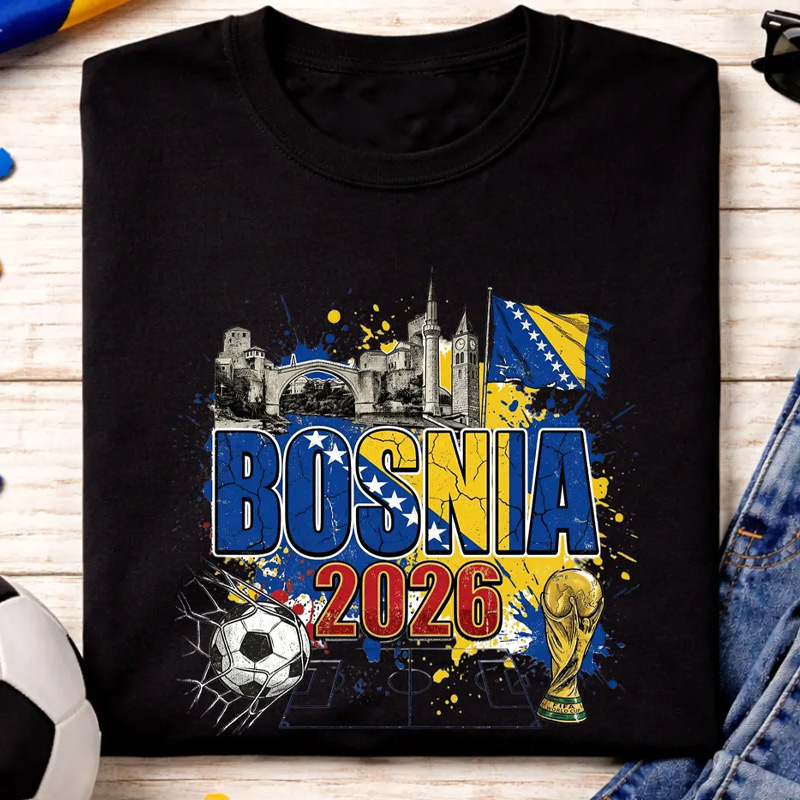 Bosnia 2026 Graphic Soccer Shirt Bosnia and Herzegovina Football Flag Landmarks Zmajevi World Soccer Fan Shirt