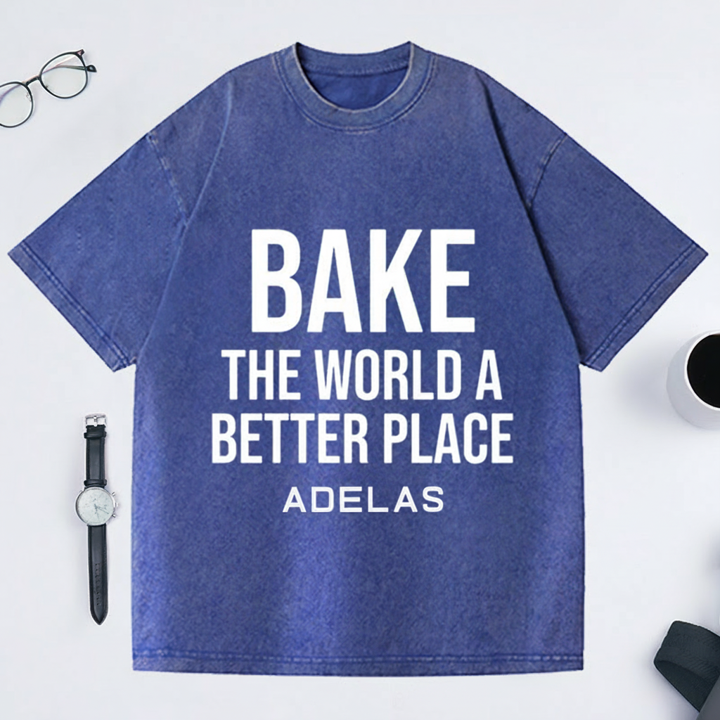Personalized Bake the World a Better Place Washed T-Shirts Baking Shirt Bakers Shirt Cooking Gifts
