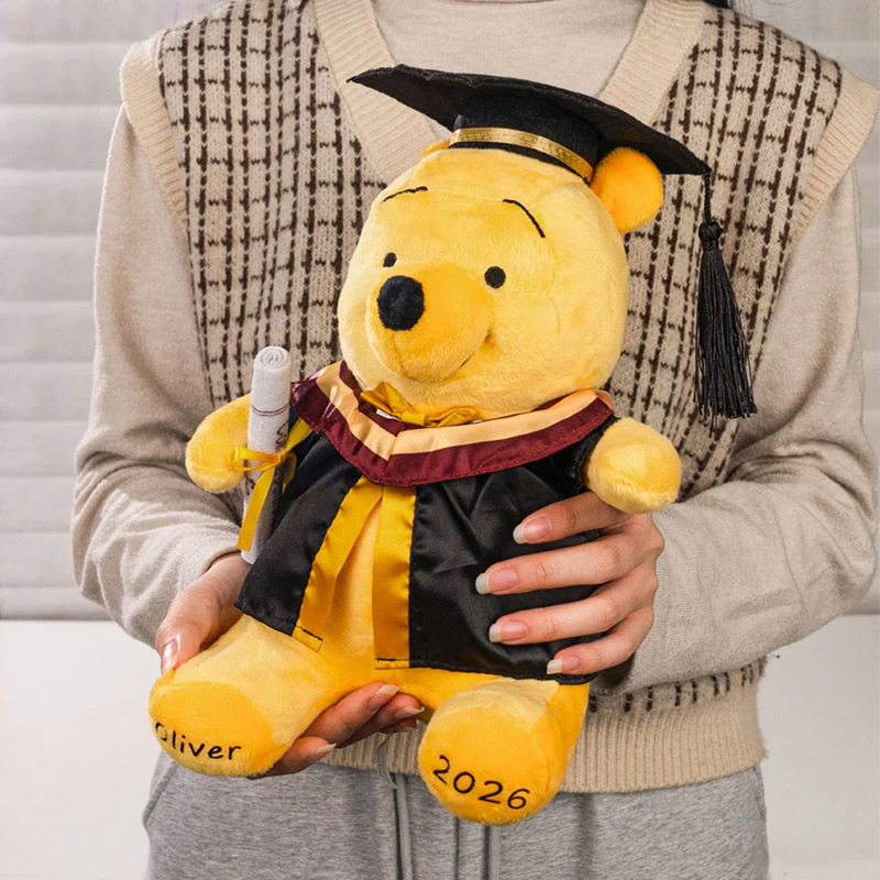 Personalized Classic Winnie the Pooh Graduation Bear Plush Toy with Name or School Badge Gifts for Grads