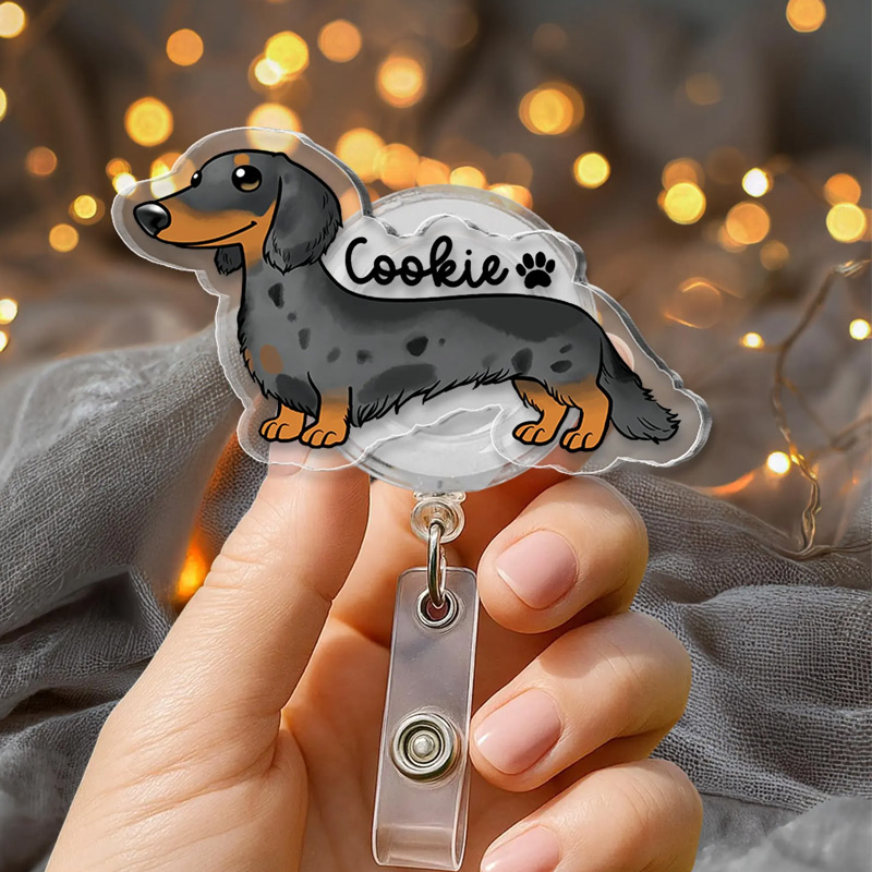Personalized Daschund Badge Reel Daschund Nurse ID Holder Nurse Gift 