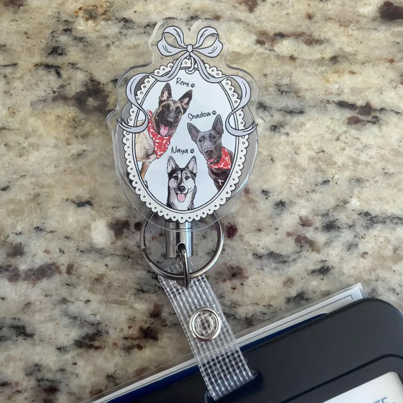 Personalized Pet Portrait Photo Badge Reel Nurse Badge Reel Retractable Badge Holder Gift for Pet Lovers