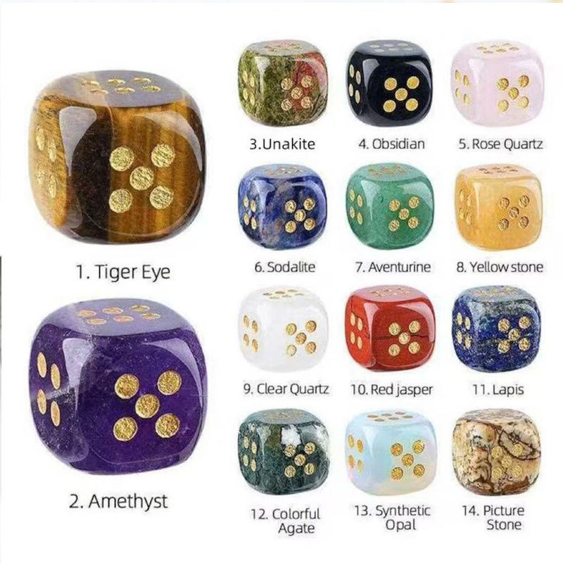 Natural Rounded Corner Crystal Mahjong 2 Dice Aquatic Agate Tiger's Eye Dice Semi-Precious Stone Dice Gift for Mahjong Enthusiast