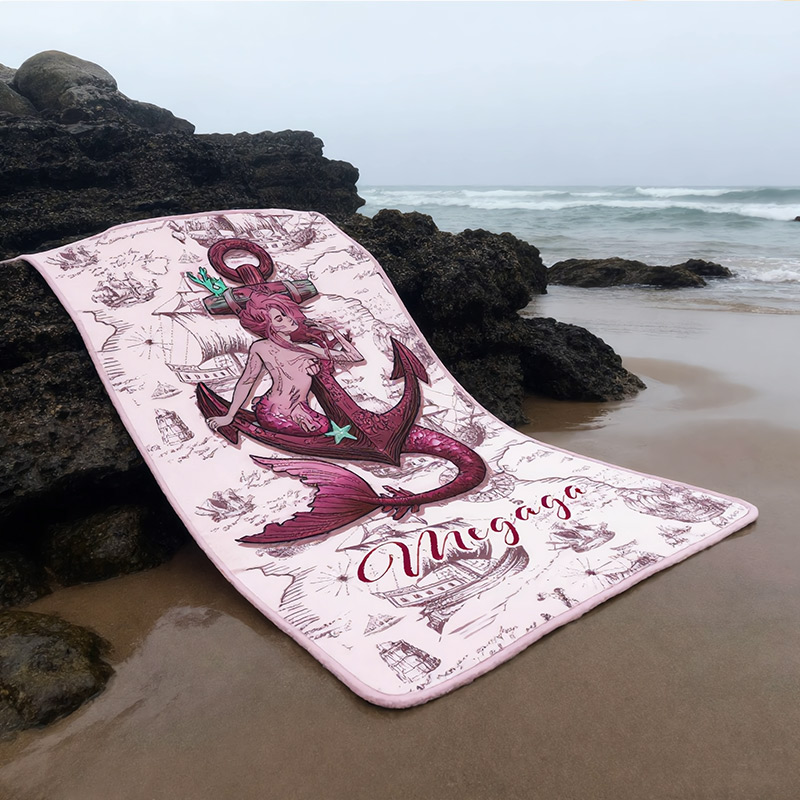 Personalized Mermaid Beach Towel Vintage Nautical-Style Mermaid Beach Towel Customized with Name Gift for Her