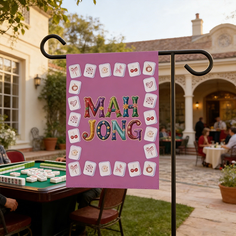 Mahjong Garden Flags Pink Mahjong Decor Courtyard Decor Mahjong Parties and Gifts for Mahjong Enthusiasts