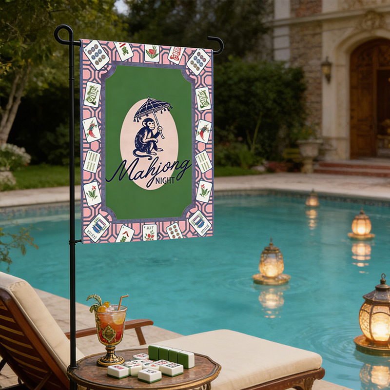 Mahjong Garden Flags Mahjong Nighe Purple Monkey Courtyard Decor Mahjong Parties and Gifts for Mahjong Enthusiasts