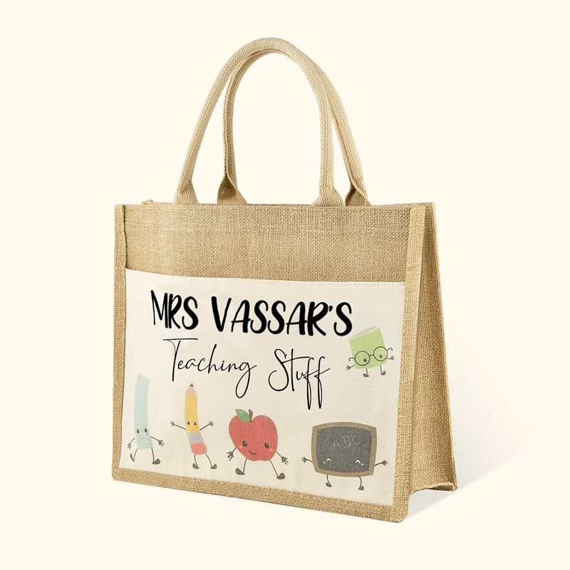 Personalized Jute Tote Bag with Name for Teacher Thank You Gift for Teacher