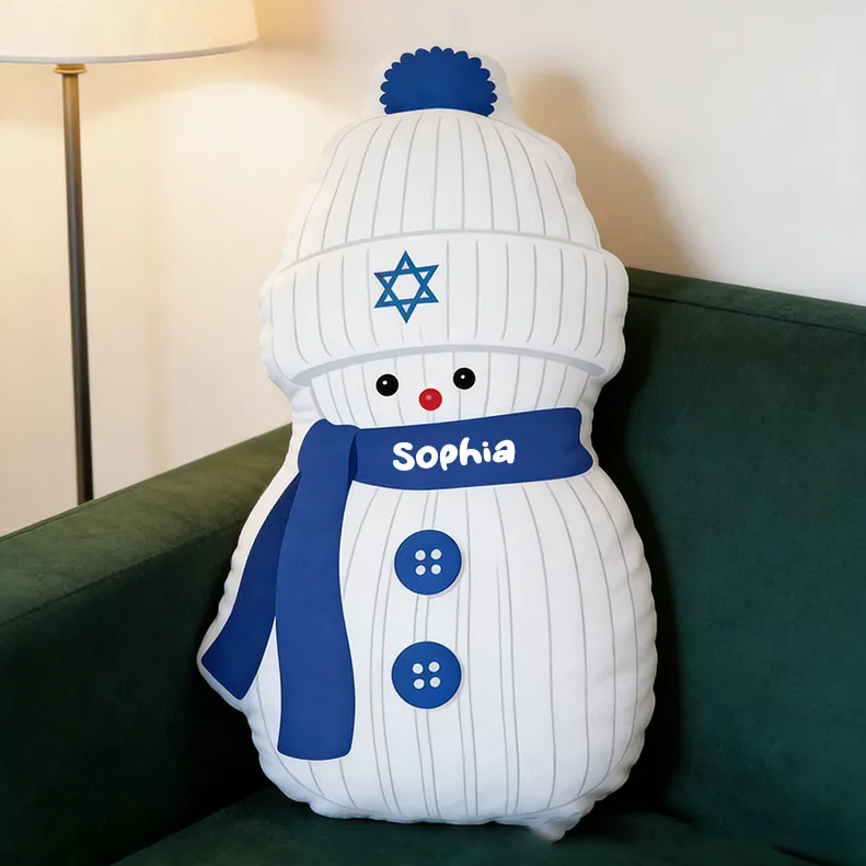 Personalized Hanukkah Snowman with Custom Name Pillow Religious Home Decor Happy Hanukkah Gift for Jewish Family Gift for Kid