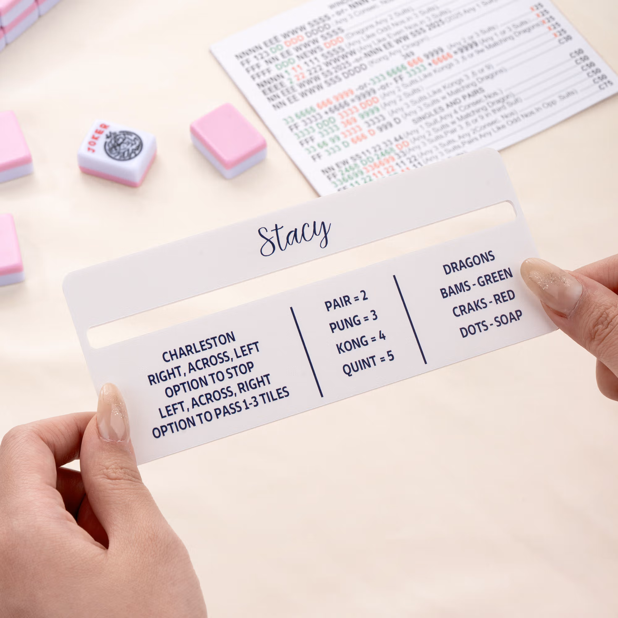 Personalized Multicolor Name Acrylic Mahjong Line Reader with Rules Mahjong Game Night Mahjong Group Birthday Gift for Mahjong Lovers