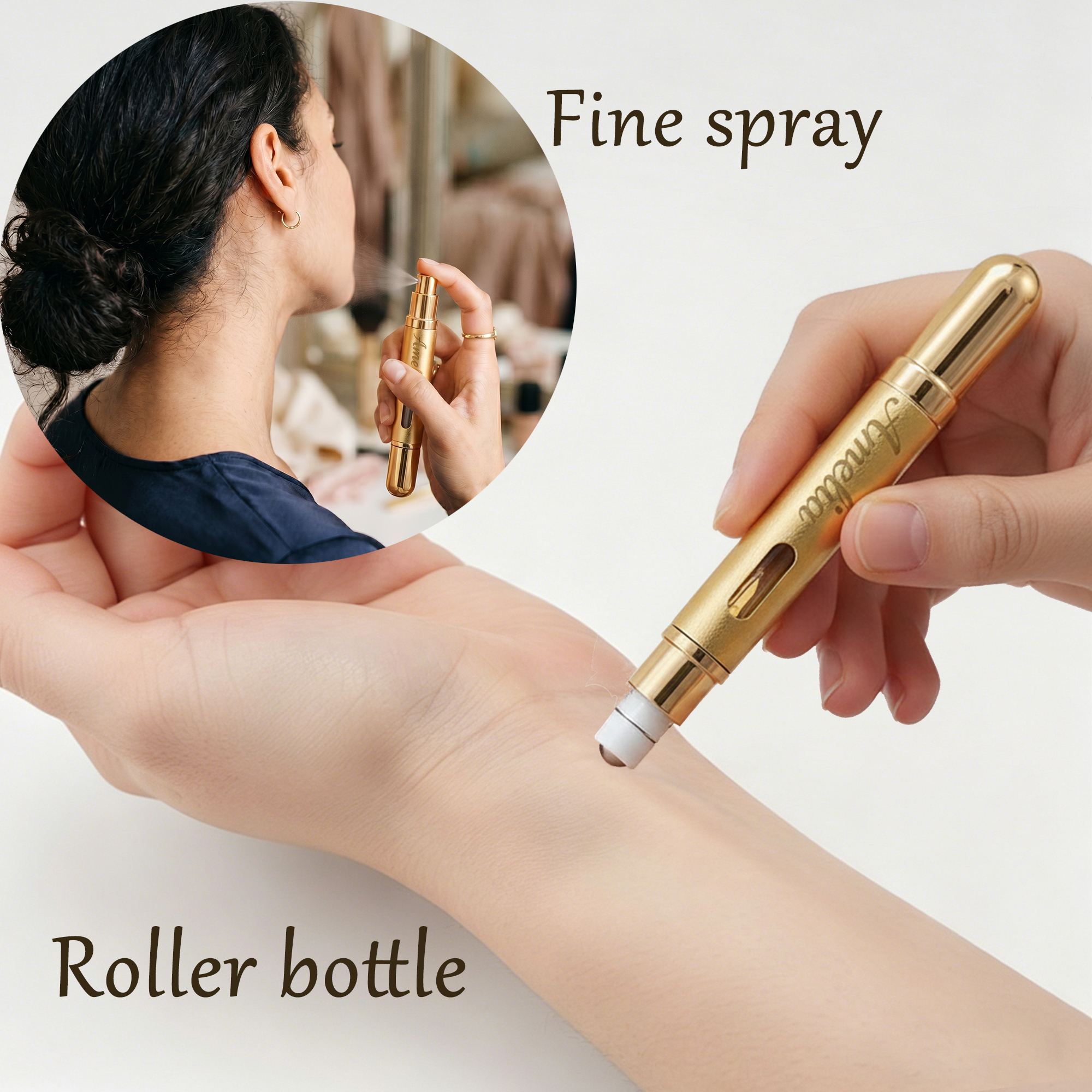 Personalized Perfume Atomizer Bottle Custom Name 2 in 1  Spray and Roller Design 12 ml Portable Travel Refillable Glass Aluminum Bottle
