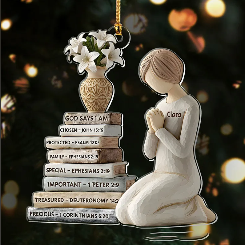 Personalized God Says I am Bible Verse Prayer Acrylic Ornament with Name Holiday Tree Decor Christmas Keepsake Religious Christmas Gift for Christian