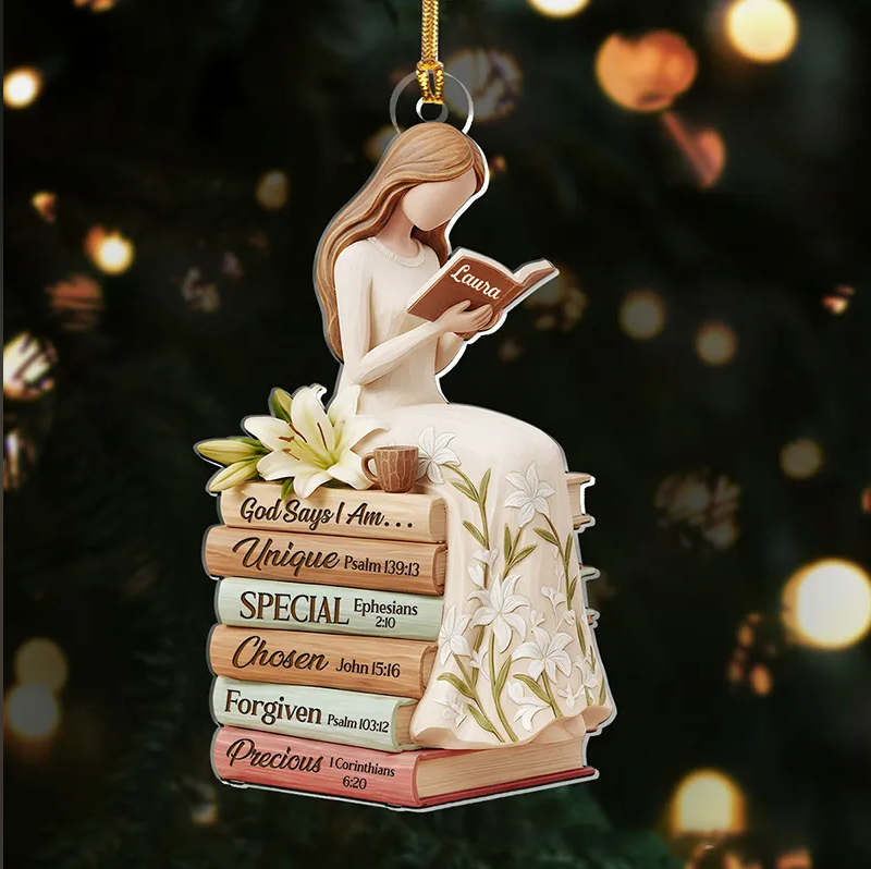 Personalized God Says I am Bible Verse Faithful Reflections Acrylic Ornament with Name Holiday Tree Decor Religious Gift Christmas Gift for Christian