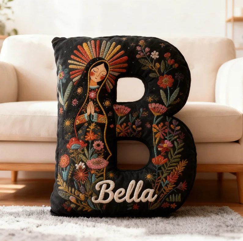 Personalized Our Lady of Guadalupe Letter Pillow with Name Catholic Home Decor Religious Gift Blessed Virgin Gift Graphic 3D Print Pillow