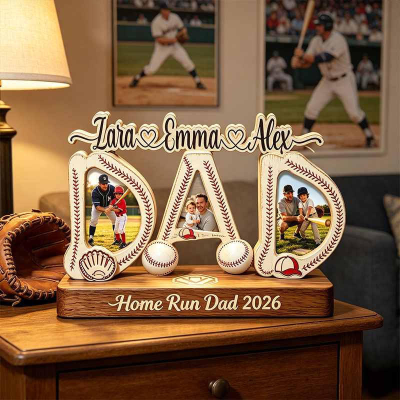 Personalized Baseball Desktop Wooden Home Dector Custom Name and Photo Baseball Dad Father's Day Gift