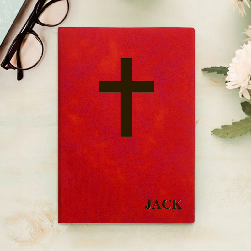 Personalized Cross Daily Prayer Journal Leather A5 Notebook with Name Christian Gift for Men Women Religious Bible Verse Gift Pastor Notebook Gift